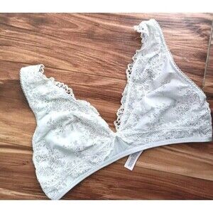 Victoria's Secret Dream Angels Bralette Bra Sz Medium Gray Unlined Lace Plunge